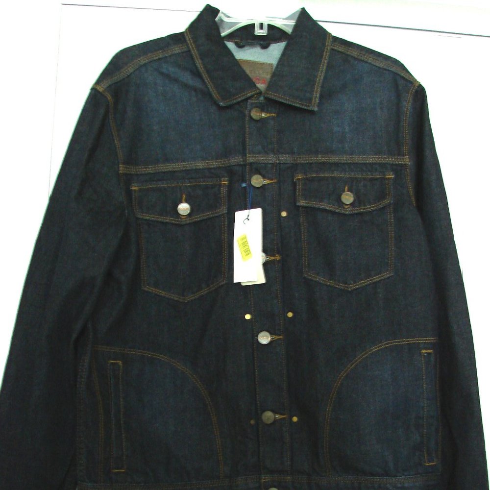 men's Perry Ellis dark blue denim jacket nwts larg